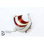 Norwegian Silver and Enamel Viking Ship Brooch