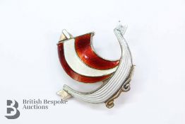 Norwegian Silver and Enamel Viking Ship Brooch