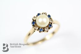 Vintage 9ct Gold Sapphire and Pearl Ring