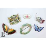 Six Enamel Brooches