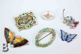 Six Enamel Brooches