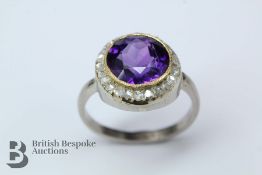 High Carat Gold Diamond and Amethyst Ring