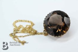 9ct Yellow Gold Smoky Quartz Pendant and Chain