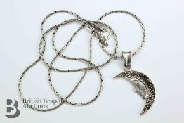 Silver and Marcasite Crescent Moon Pendant