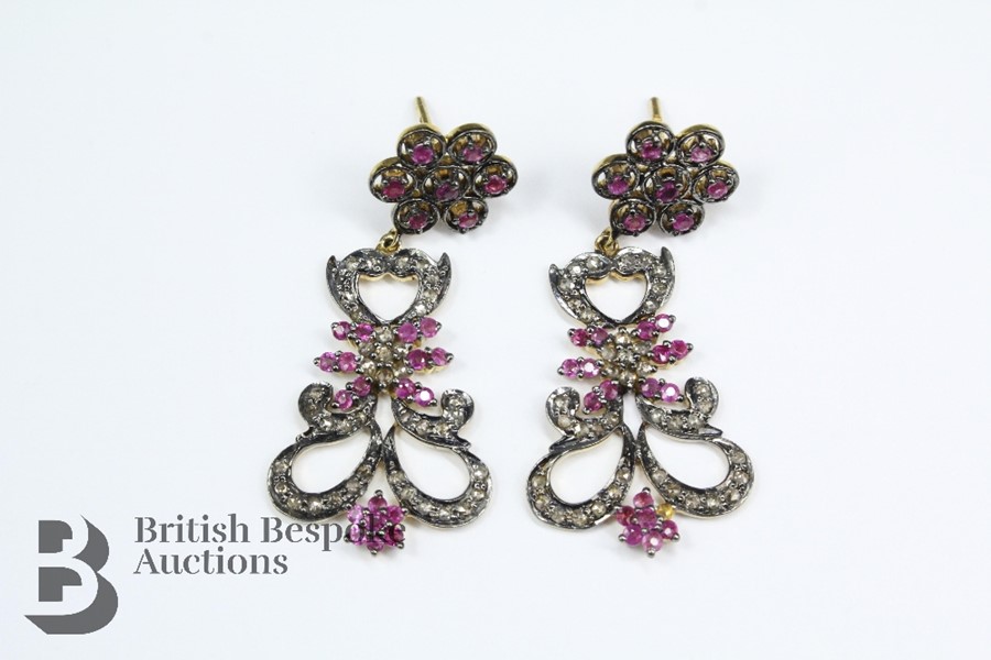 14ct Yellow Gold Ruby and Diamond Cluster Earrings