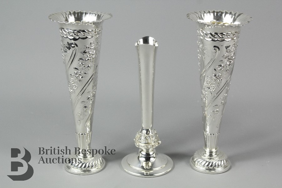 A Pair of Decorative Silver Vases And Small Silver Specimen Vase - Image 2 of 6