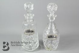 Two Glass Decanters with Silver Hallmarked Labels