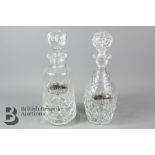Two Glass Decanters with Silver Hallmarked Labels