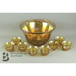 Iridescent Carnival Glass Punch Bowl and Cups