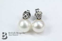 18ct White Gold Pearl and Diamond Earrings