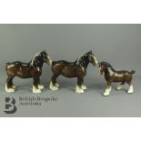 Two Beswick Dray Horses and a Foal