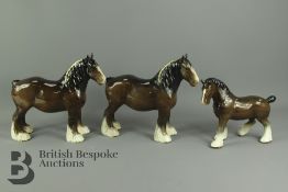 Two Beswick Dray Horses and a Foal