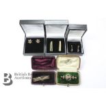 Three Pairs of Earrings and Two 9ct Gold Bar Brooches