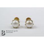 Pair of High Carat Yellow Gold and Button Pearl Ear Studs