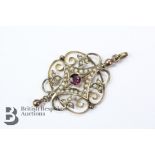 Edwardian 9ct Yellow Gold Amethyst and Seed Pearl Pendant