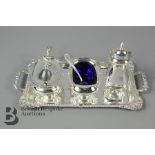 Silver Cruet, Salt, Pepper and Mustard on Tray