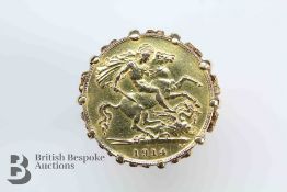 George V Gold Half Sovereign Ring in 9ct Gold Mount