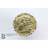 George V Gold Half Sovereign Ring in 9ct Gold Mount