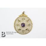 Edwardian 9ct Amethyst and Seed Pearl Pendant