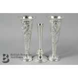 A Pair of Decorative Silver Vases And Small Silver Specimen Vase