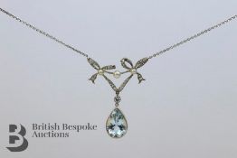 Fine Diamond and Aquamarine Ribbon Pendant and Chain