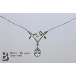 Fine Diamond and Aquamarine Ribbon Pendant and Chain