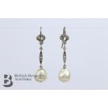 Pair of Diamond and Natural Pearl Earrings