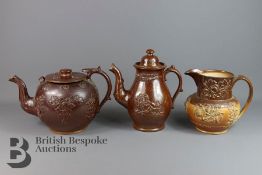 Two Pottery Barge Ware Teapots and Water Jug