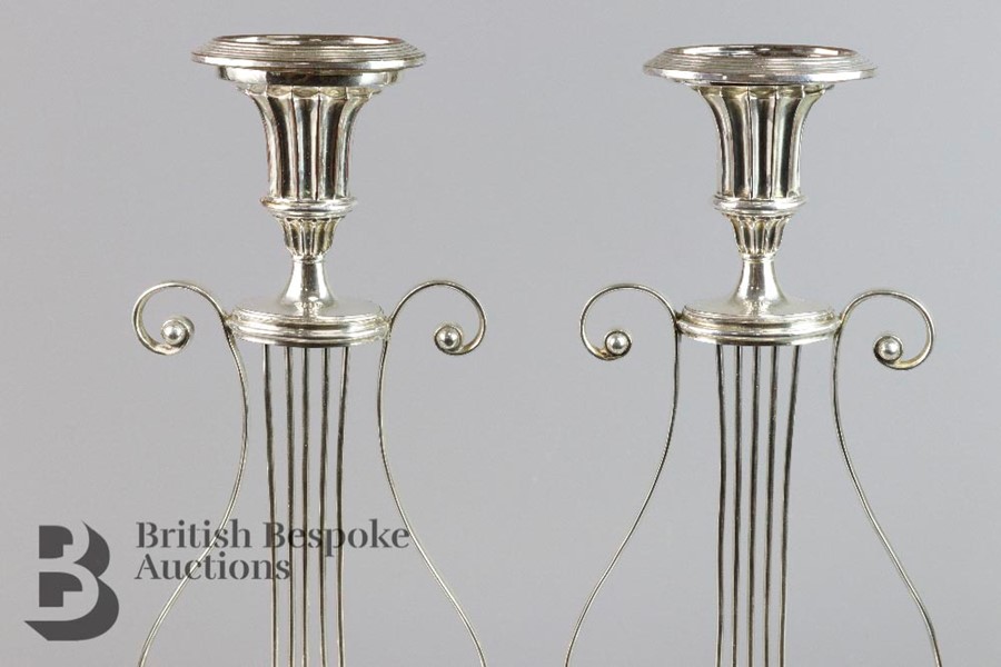 Pair of Silver Plated Lyre Candlesticks - Image 2 of 7