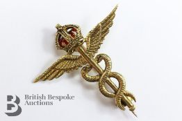 Gold Rod of Caduceus Pin Brooch