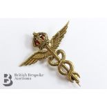 Gold Rod of Caduceus Pin Brooch