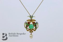 Fine Gold and Enamel Pendant and Chain