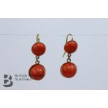 Pair of 18ct Gold and Coral Earrings