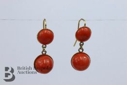 Pair of 18ct Gold and Coral Earrings