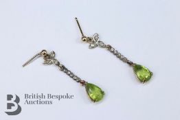 Pair of 9ct Diamond Peridot Drop Earrings