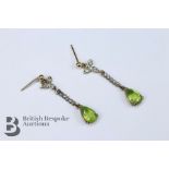 Pair of 9ct Diamond Peridot Drop Earrings