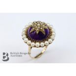 Victorian 9ct Cabochon Amethyst and Seed Pearl Ring