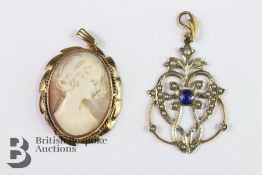 9ct Shell Cameo Pendant and Edwardian Pendant