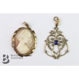 9ct Shell Cameo Pendant and Edwardian Pendant