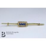 15ct Cornflower Blue Sapphire and Seed Pearl Bar Brooch