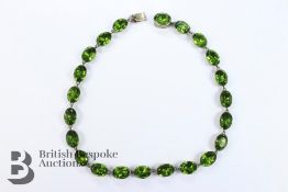 Antique Silver Foil Backed Green Stone Necklace