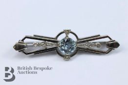 Art Deco Aquamarine and Diamond Brooch