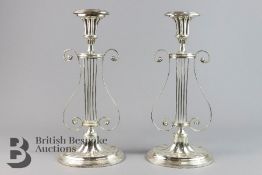 Pair of Silver Plated Lyre Candlesticks