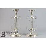 Pair of Silver Plated Lyre Candlesticks