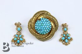 Pair of 19th Century 18ct Turquoise and Diamond Drop Earrings