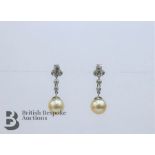 Pair of White Gold Pearl and Diamond Drop Earrings