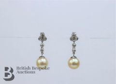 Pair of White Gold Pearl and Diamond Drop Earrings