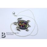 Silver and Millefiori Glass Turtle Pendant Necklace