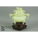 Chinese Celadon Jade Censer and Cover