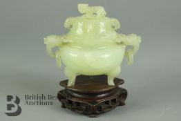 Chinese Celadon Jade Censer and Cover